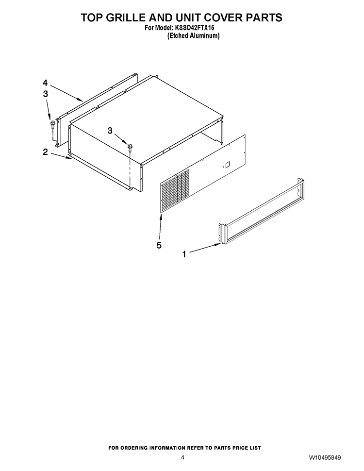 TOP GRILLE AND UNIT COVER PARTS Diagram and Parts List for KSSO42FTX15  KitchenAid Refrigerator