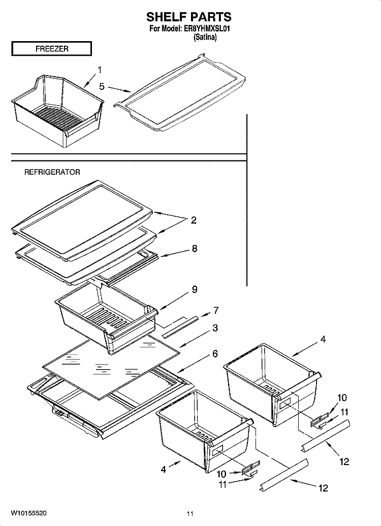 SHELF PARTS, OPTIONAL PARTS Diagram and Parts List for ER8YHMXSL01  Whirlpool Refrigerator