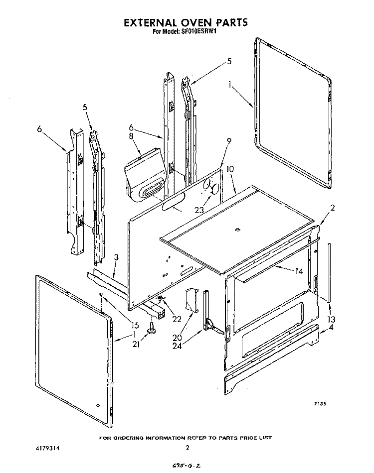 EXTERNAL OVEN Diagram and Parts List for SF010ESRW1  Whirlpool Range