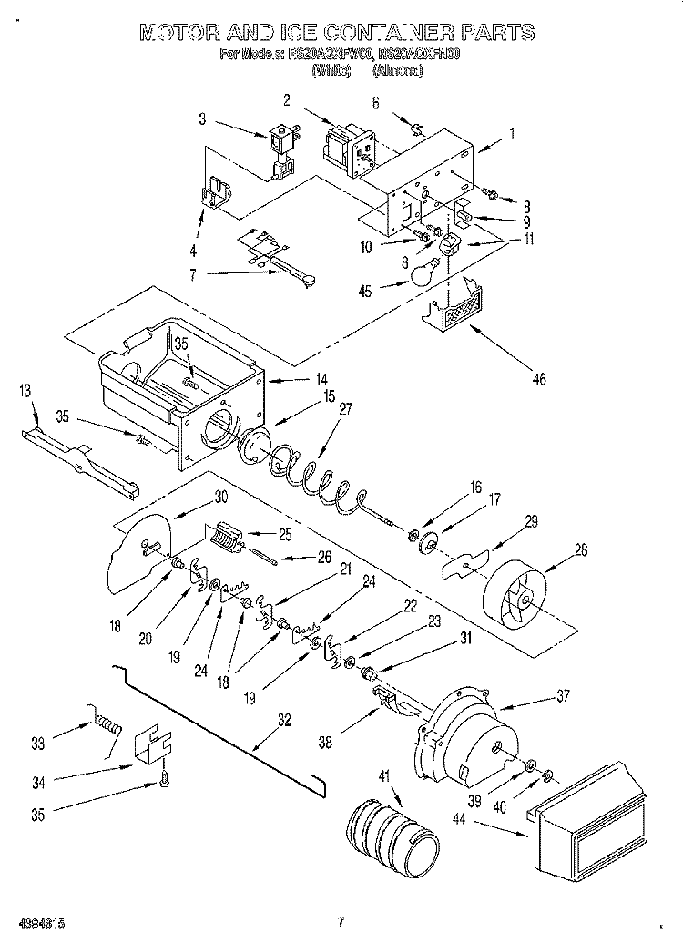 MOTOR AND ICE CONTAINER Diagram and Parts List for RS20AQXFW00  Roper Refrigerator