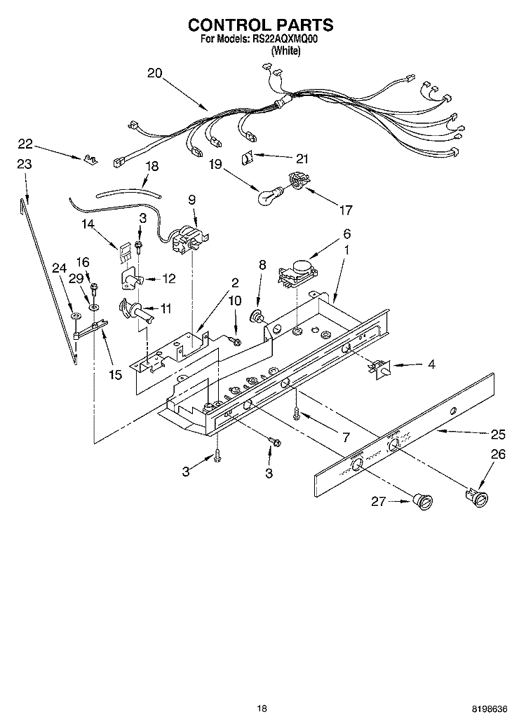 CONTROL PARTS Diagram and Parts List for RS22AQXMQ00  Roper Refrigerator