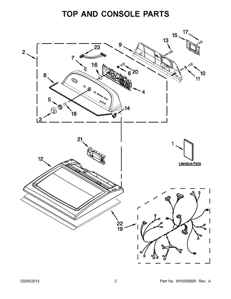TOP AND CONSOLE PARTS Diagram and Parts List for WED5700AC1  Whirlpool Dryer