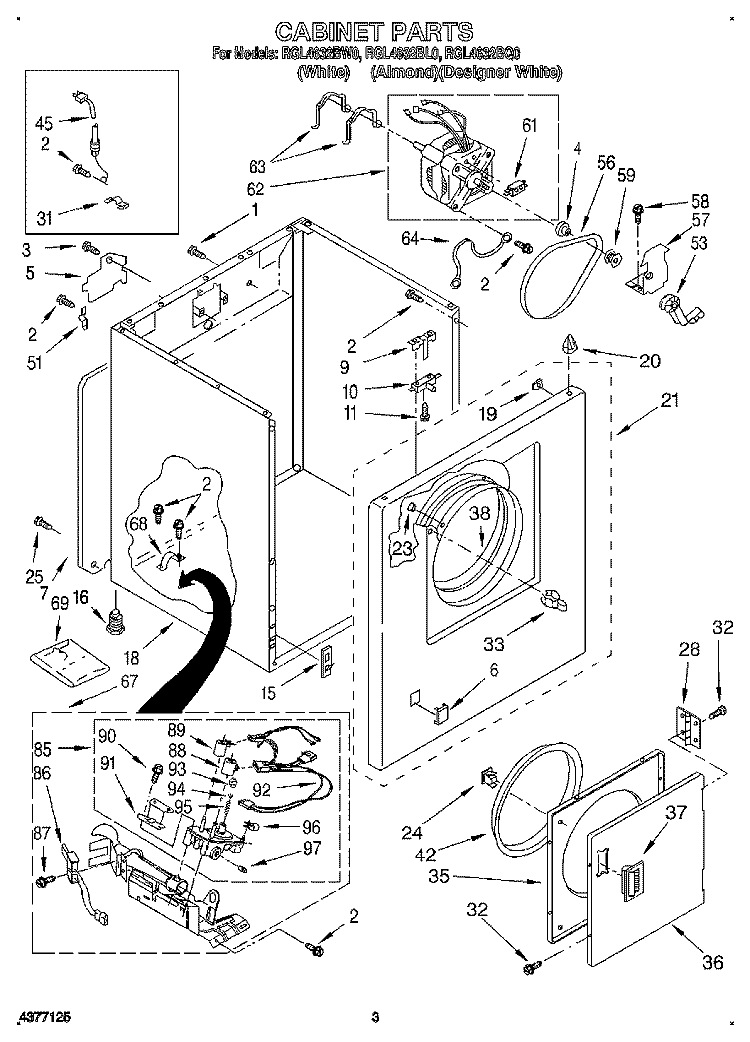 CABINET Diagram and Parts List for RGL4632BL0  Roper Dryer
