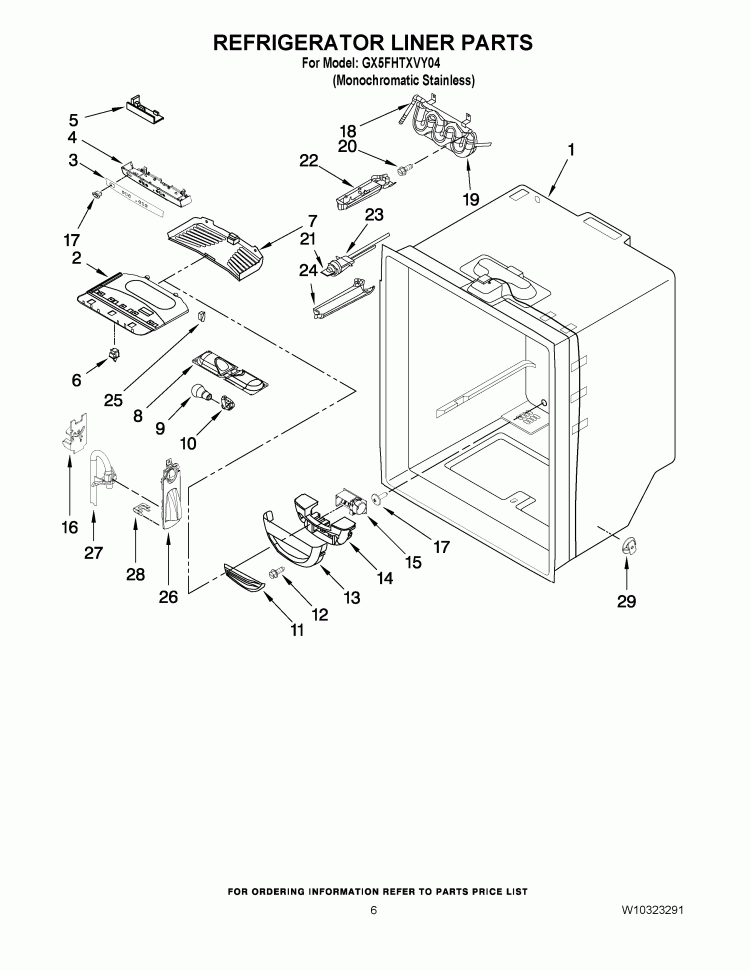 REFRIGERATOR LINER PARTS Diagram and Parts List for GX5FHTXVY04  Whirlpool Refrigerator
