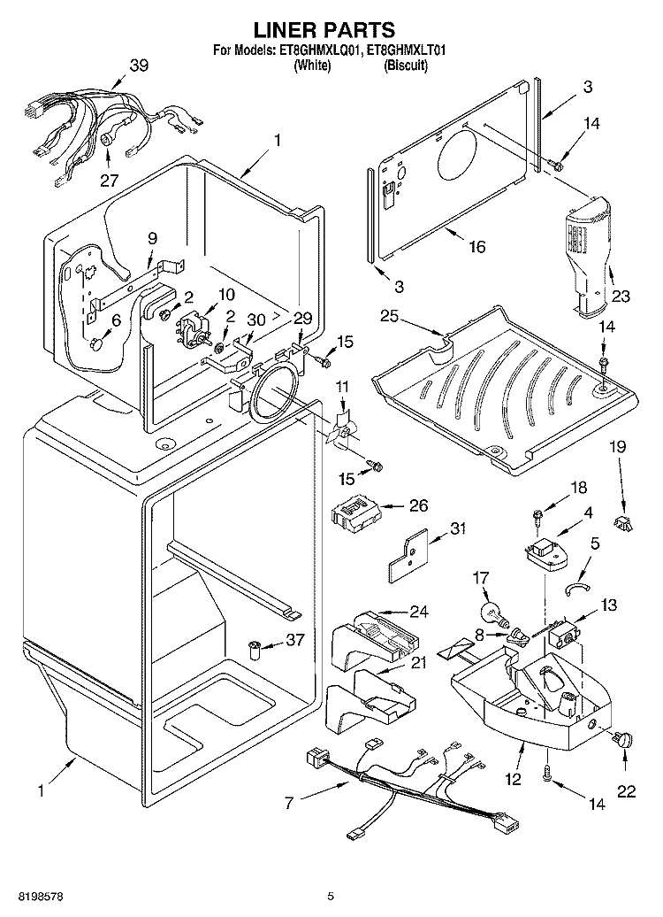 LINER PARTS Diagram and Parts List for ET8GHMXLT01  Whirlpool Refrigerator
