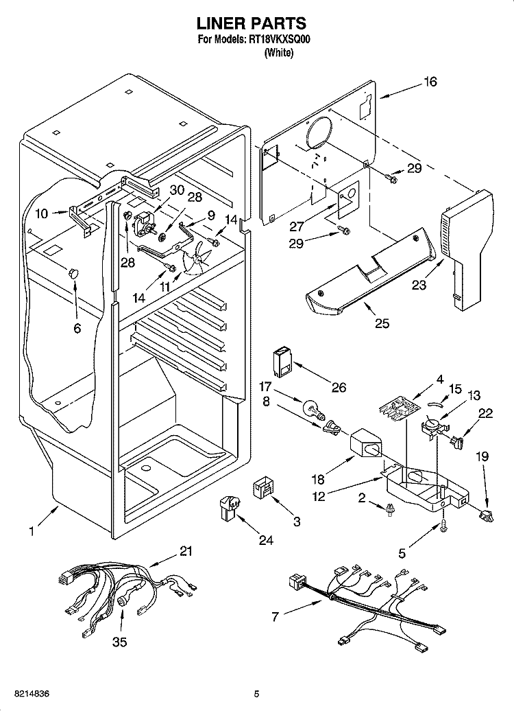 LINER PARTS Diagram and Parts List for RT18VKXSQ00  Roper Refrigerator