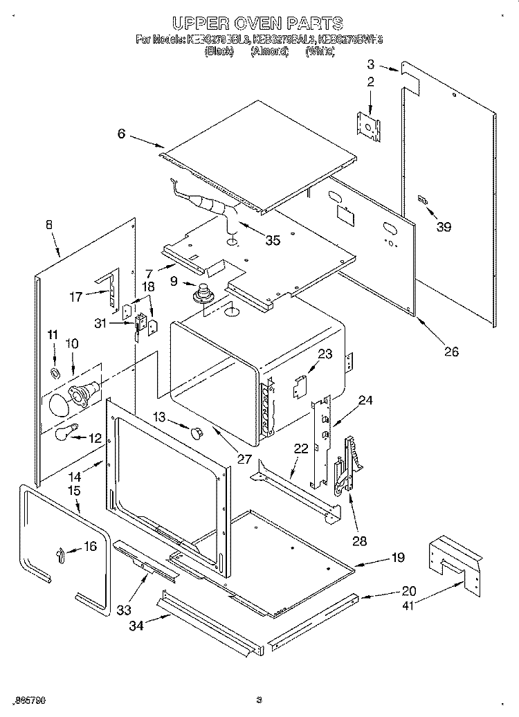 UPPER OVEN Diagram and Parts List for KEBS278BBL3  KitchenAid Wall Oven