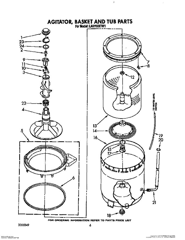 AGITATOR, BASKET AND TUB Diagram and Parts List for LA5700XTN1  Whirlpool Washer