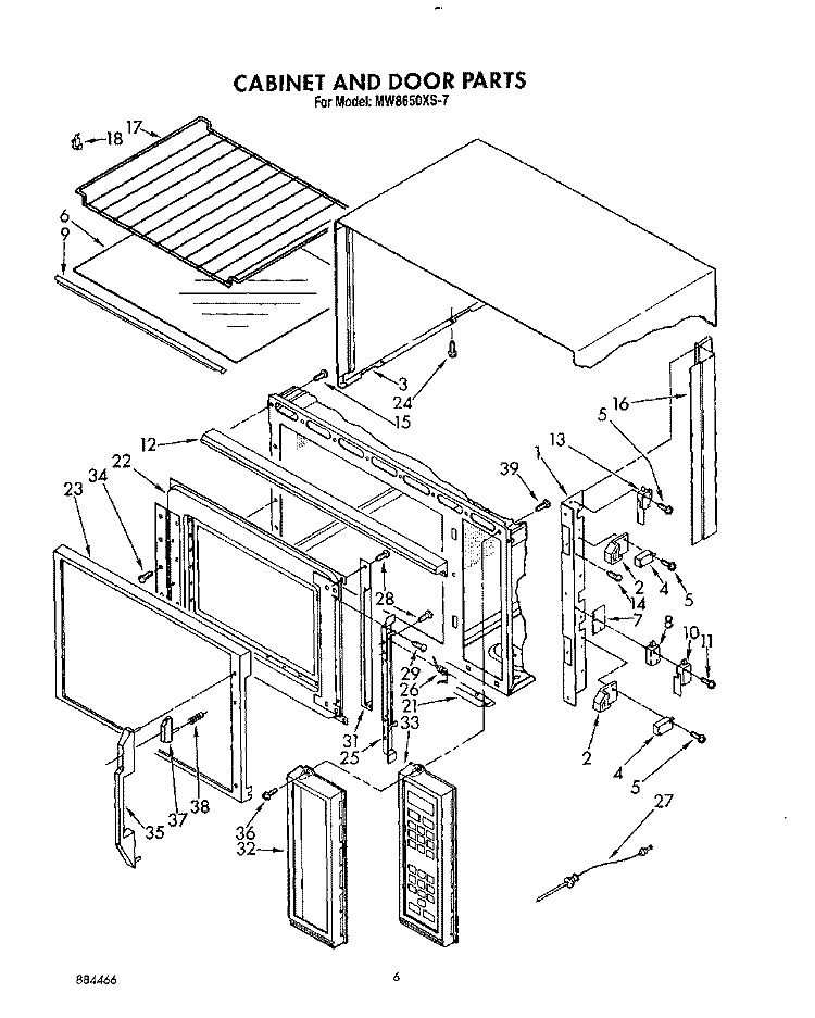 CABINET AND DOOR Diagram and Parts List for MW8650XS7  Whirlpool Microwave