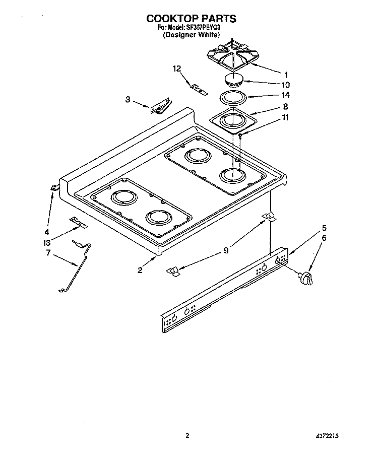 COOKTOP Diagram and Parts List for SF367PEYQ3  Whirlpool Range