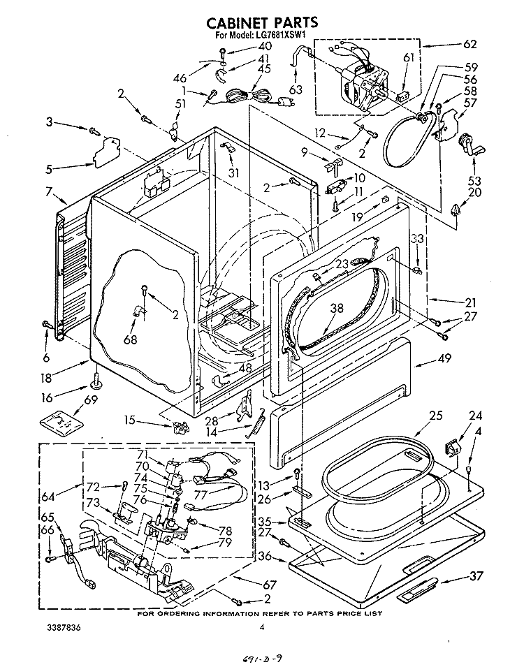 CABINET Diagram and Parts List for LG7681XSW1  Whirlpool Dryer