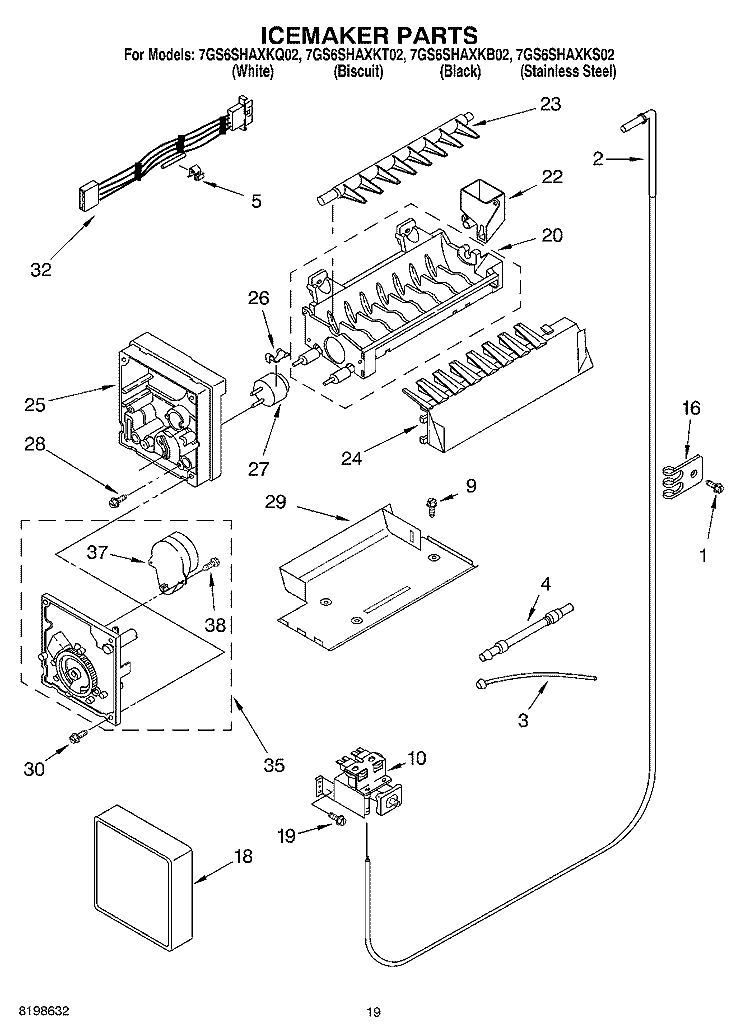 ICEMAKER PARTS, PARTS NOT ILLUSTRATED Diagram and Parts List for 7GS6SHAXKT02  Whirlpool Refrigerator