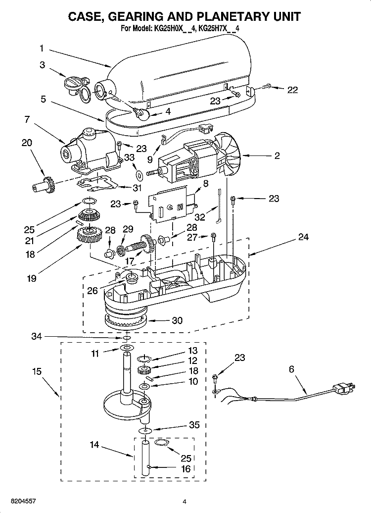 CASE, GEARING AND PLANETARY UNIT, OPTIONAL PARTS Diagram and Parts List for KG25H0XBK4  KitchenAid Mixer