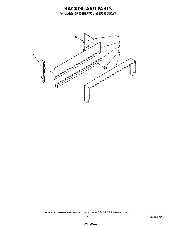 BACKGUARD Diagram and Parts List for SF302BERW2  Whirlpool Range