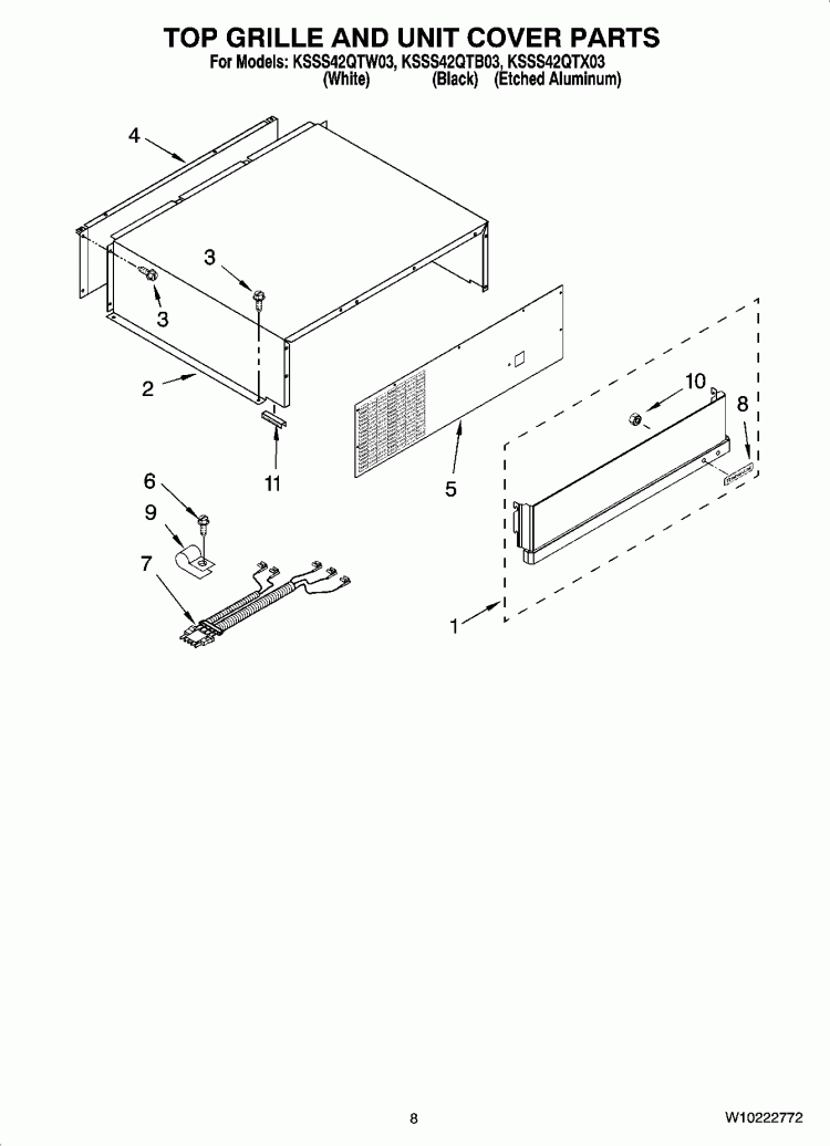 TOP GRILLE AND UNIT COVER PARTS Diagram and Parts List for KSSS42QTX03  KitchenAid Refrigerator