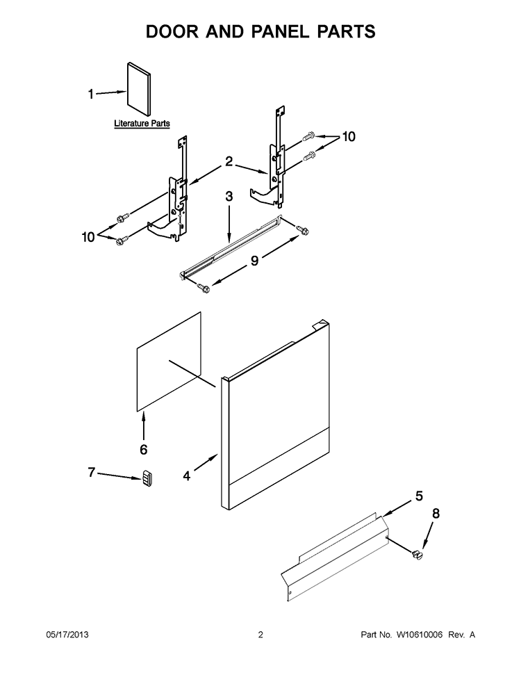 DOOR AND PANEL PARTS Diagram and Parts List for IUD3100BW1  Whirlpool Dishwasher