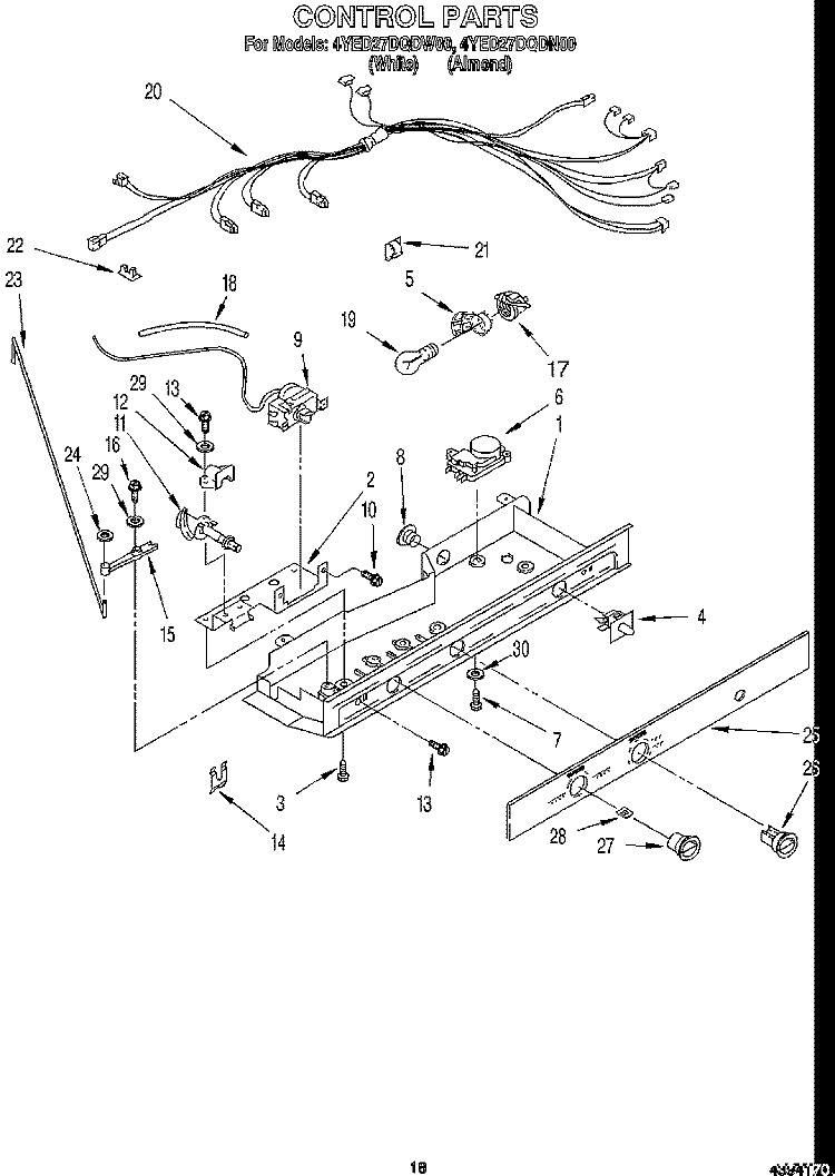CONTROL Diagram and Parts List for 4YED27DQDW00  Whirlpool Refrigerator