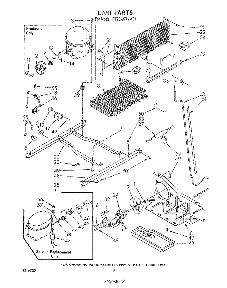 UNIT Diagram and Parts List for RT20AKXVW01  Roper Refrigerator
