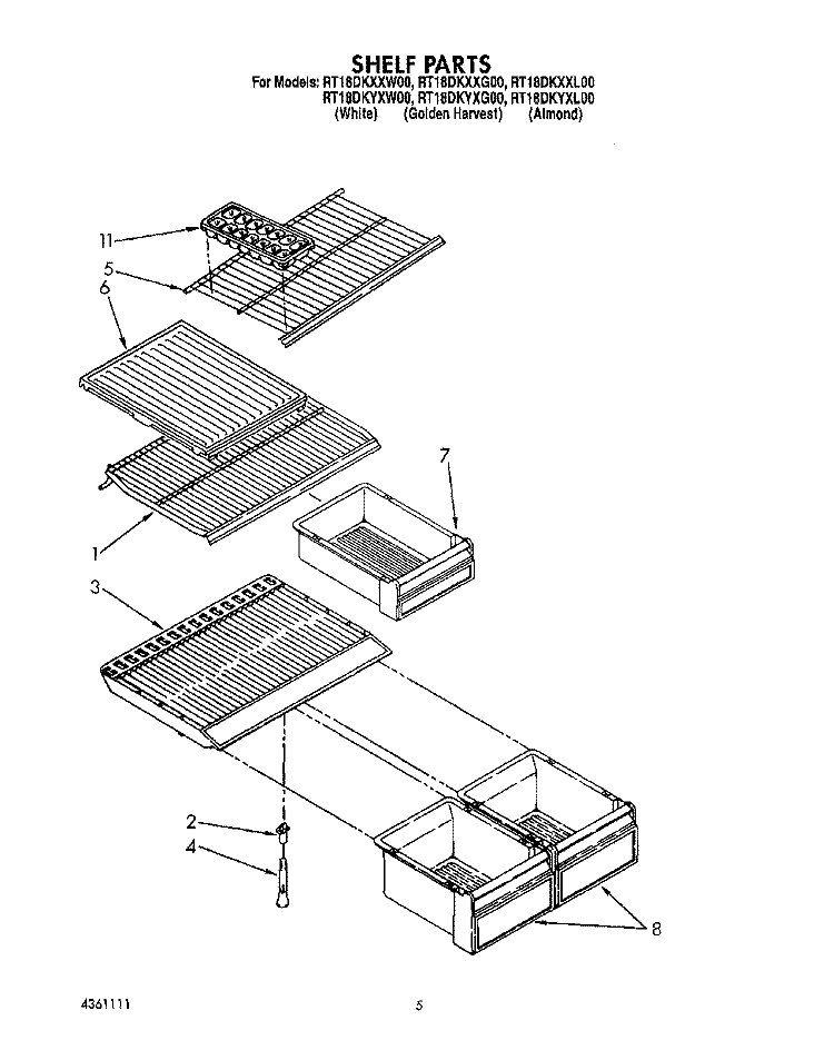SHELF Diagram and Parts List for RT18DKYXW00  Roper Refrigerator