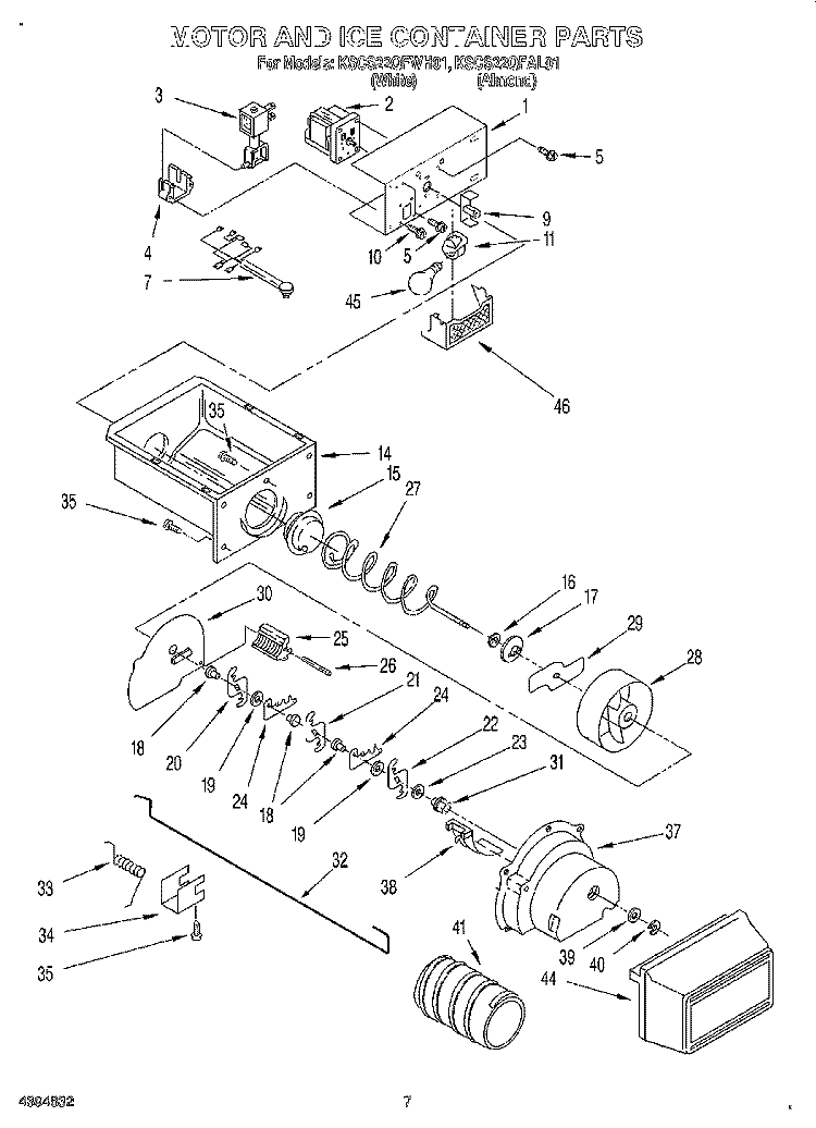 MOTOR AND ICE CONTAINER Diagram and Parts List for KSCS22QFAL01  KitchenAid Refrigerator