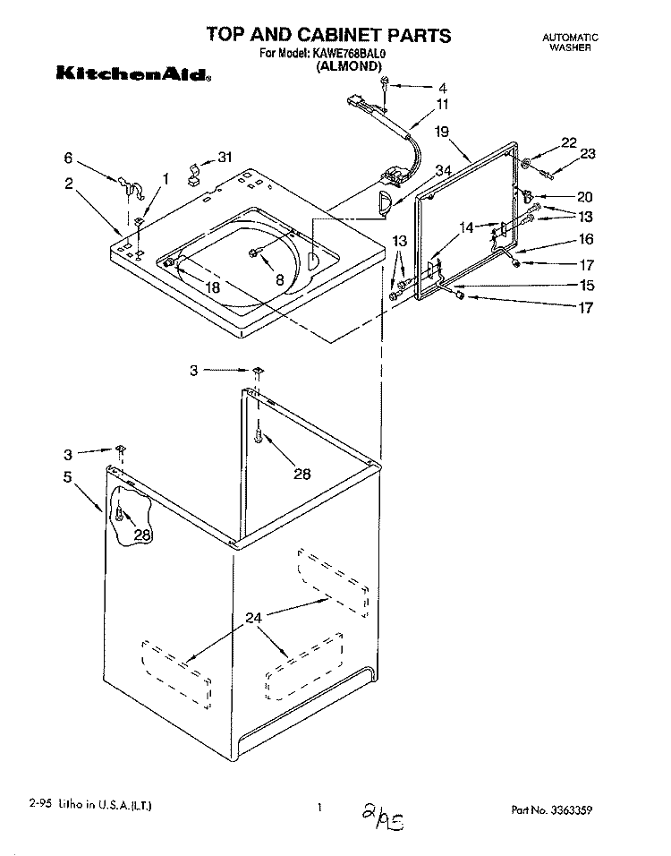TOP AND CABINET, LIT/OPTIONAL Diagram and Parts List for KAWE768BWH0  KitchenAid Washer