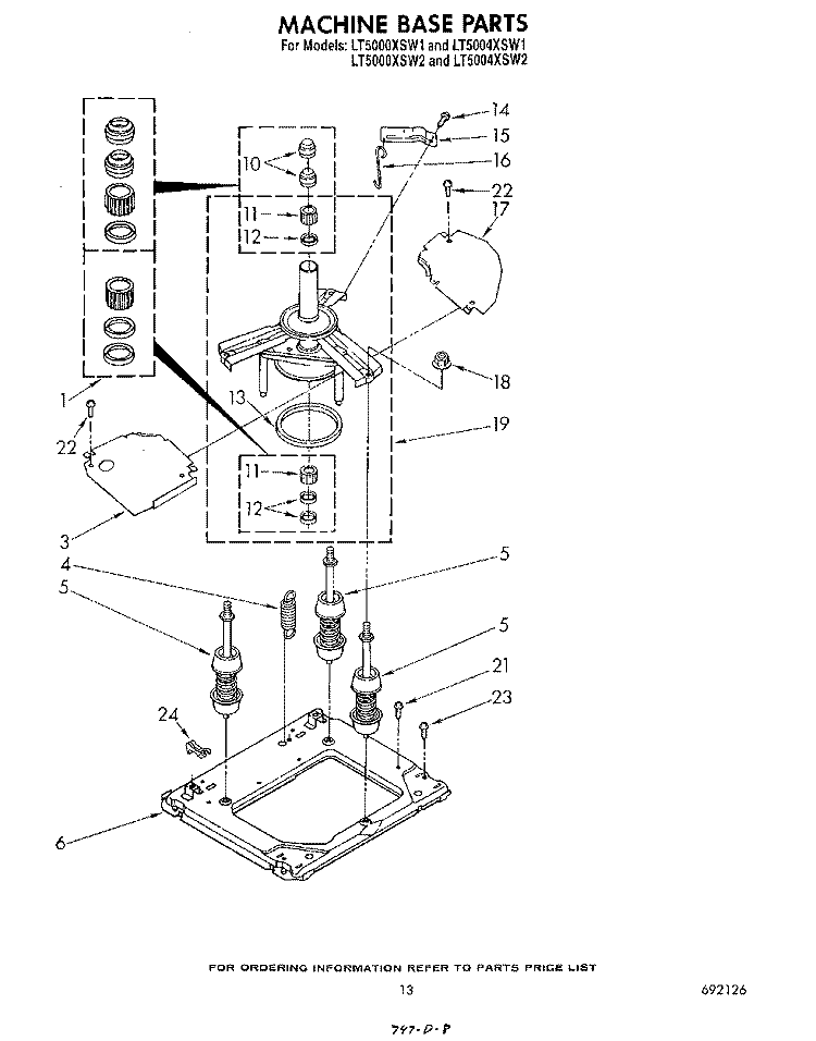 MACHINE BASE Diagram and Parts List for LT5000XSW1  Whirlpool Washer Dryer Combo