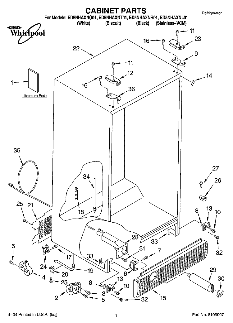 CABINET PARTS Diagram and Parts List for ED5NHAXNB01  Whirlpool Refrigerator