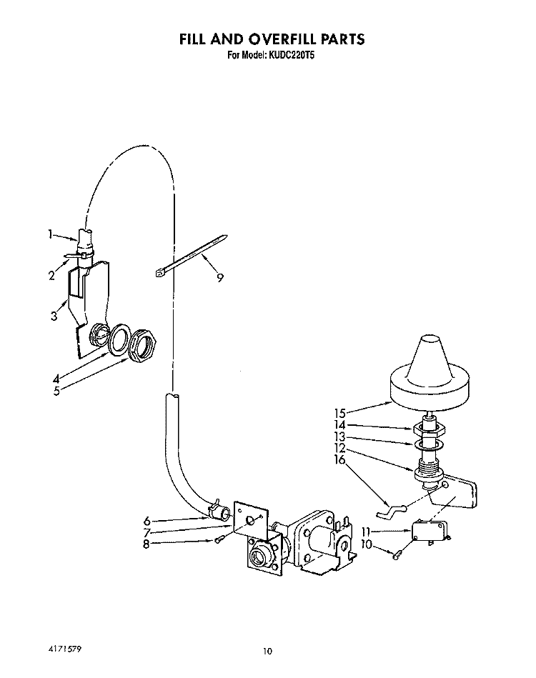 FILL AND OVERFILL Diagram and Parts List for KUDC220T5  KitchenAid Dishwasher