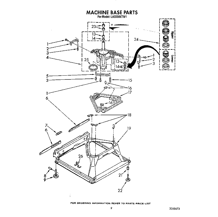 MACHINE BASE Diagram and Parts List for LA5558XTF1  Whirlpool Washer