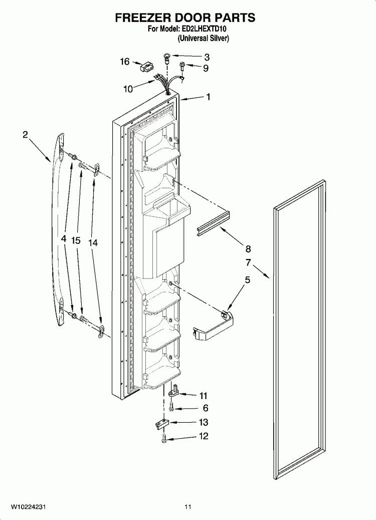 FREEZER DOOR PARTS Diagram and Parts List for ED2LHEXTD10  Whirlpool Refrigerator