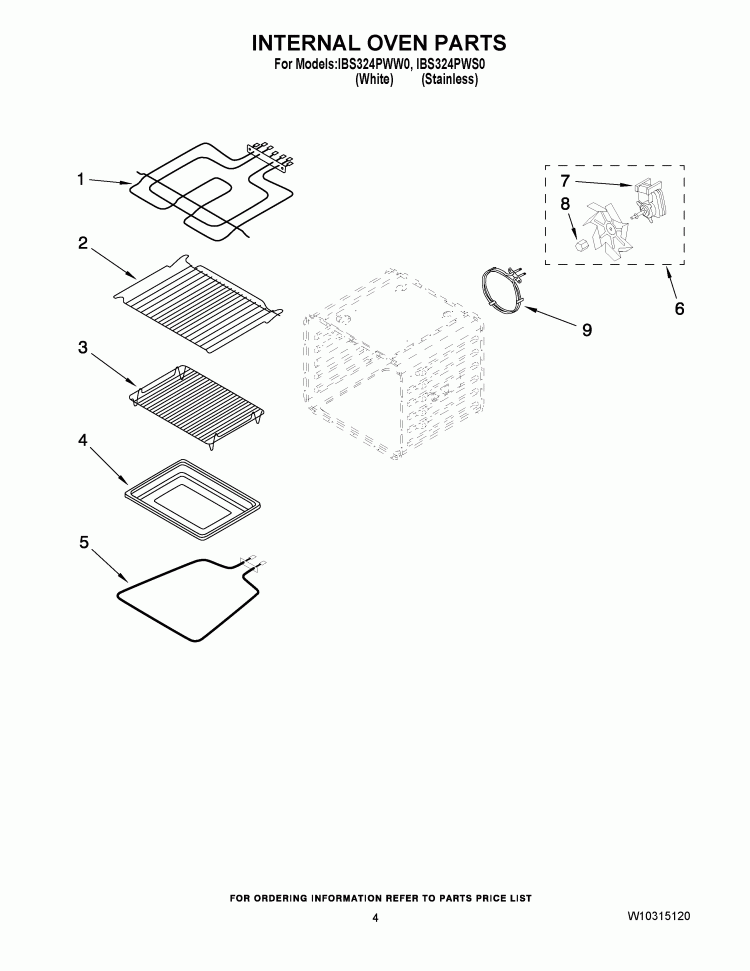 INTERNAL OVEN PARTS Diagram and Parts List for IBS324PWW0  Whirlpool Wall Oven