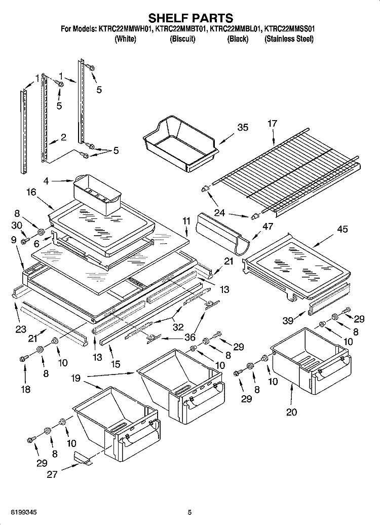 SHELF PARTS Diagram and Parts List for KTRC22MMSS01  KitchenAid Refrigerator