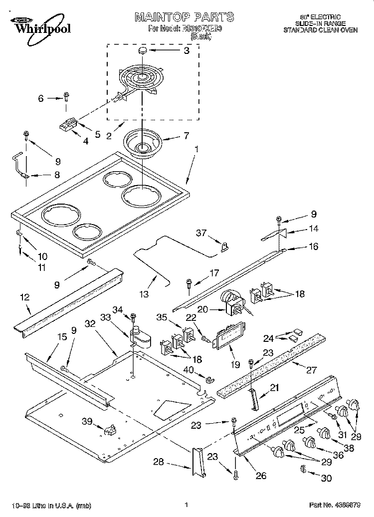 SECTION Diagram and Parts List for RS310PXEB0  Whirlpool Range