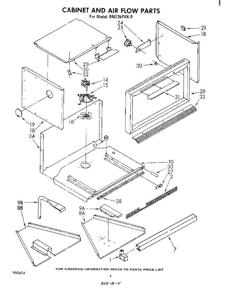 CABINET AND AIR FLOW Diagram and Parts List for RM235PXK0  Whirlpool Microwave Oven Combo