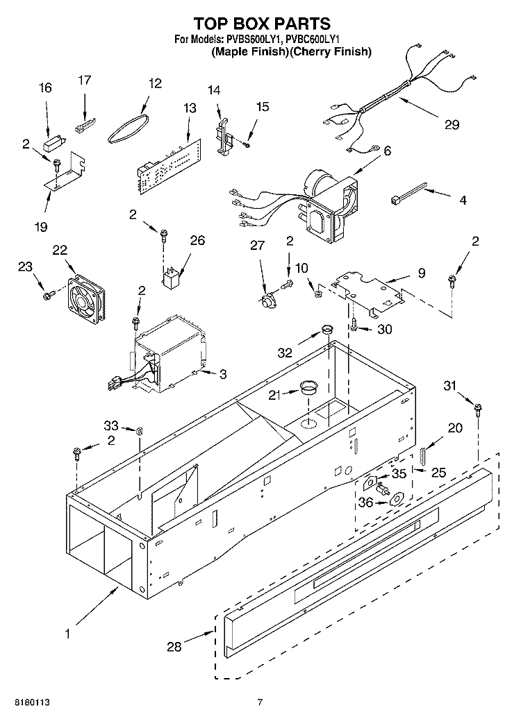 TOP BOX PARTS Diagram and Parts List for PVBC600LY1  Whirlpool Cabinet
