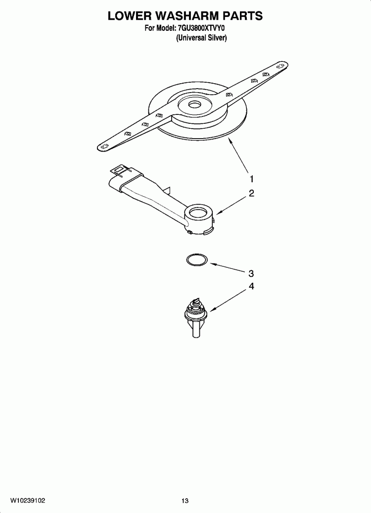 LOWER WASHARM PARTS, OPTIONAL PARTS (NOT INCLUDED) Diagram and Parts List for 7GU3800XTVY0  Whirlpool Dishwasher
