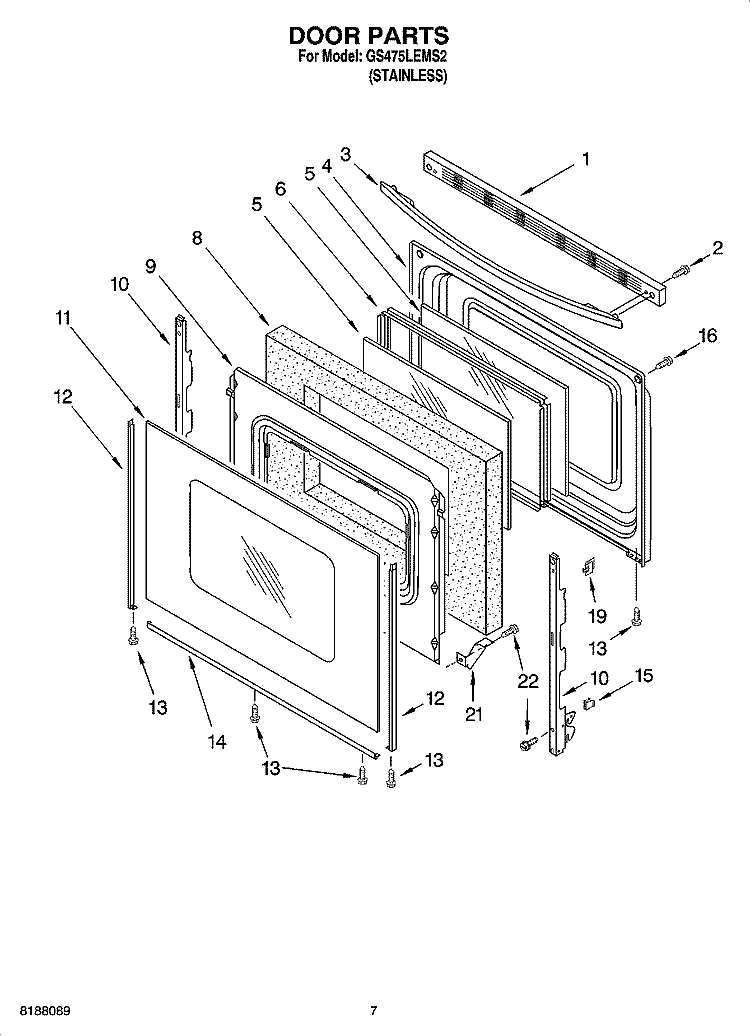DOOR PARTS Diagram and Parts List for GS475LEMS2  Whirlpool Range