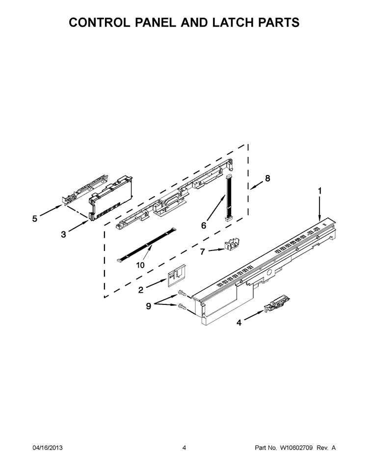 CONTROL PANEL AND LATCH PARTS Diagram and Parts List for WDT910SAYE2  Whirlpool Dishwasher