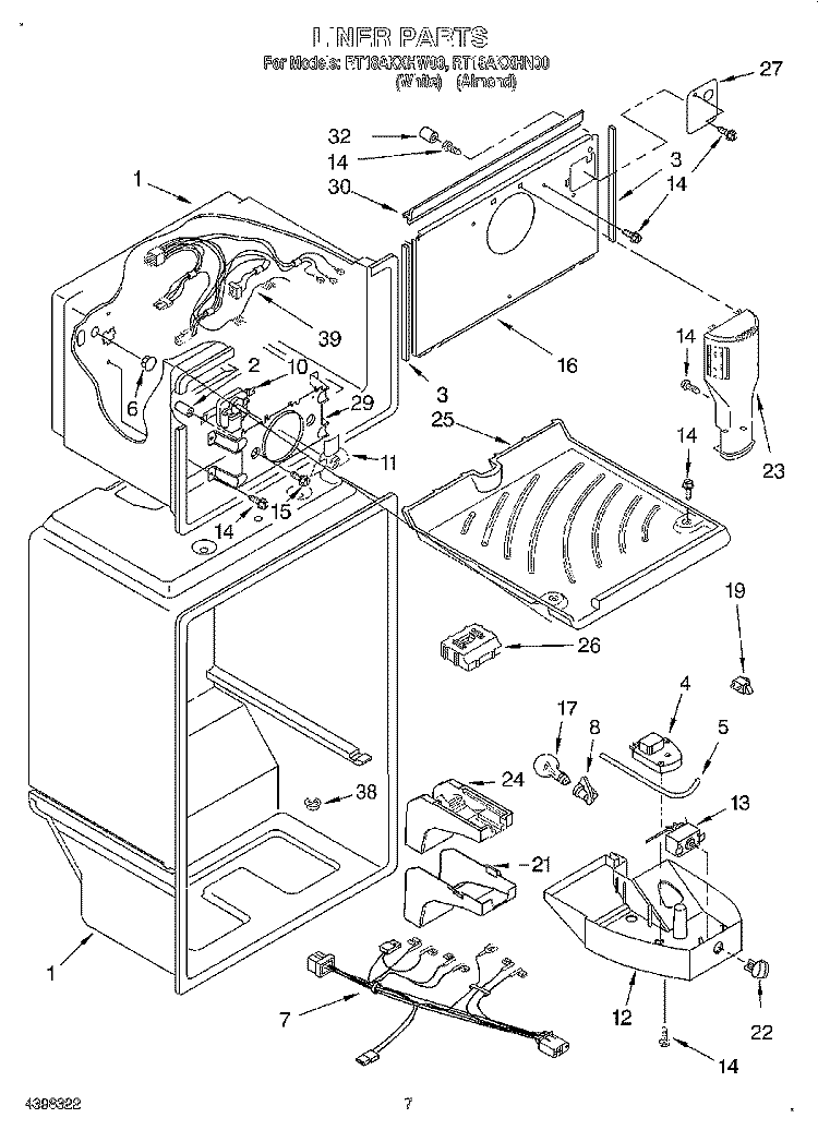 LINER Diagram and Parts List for RT18AKXHW00  Roper Refrigerator