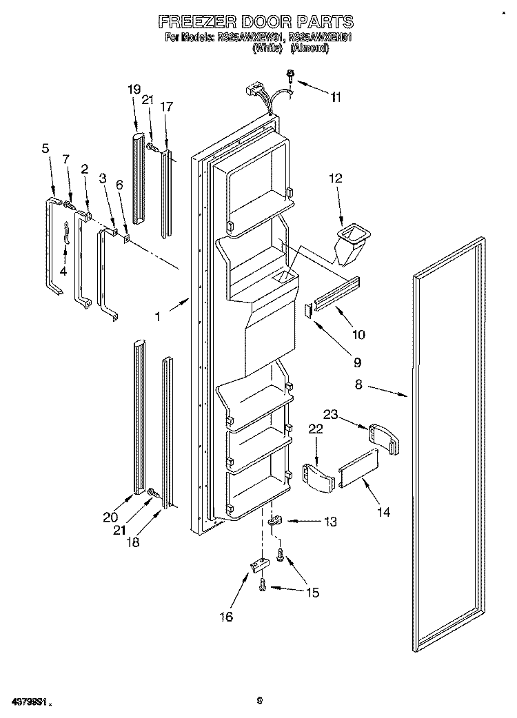 FREEZER DOOR Diagram and Parts List for RS25AWXEN01  Roper Refrigerator