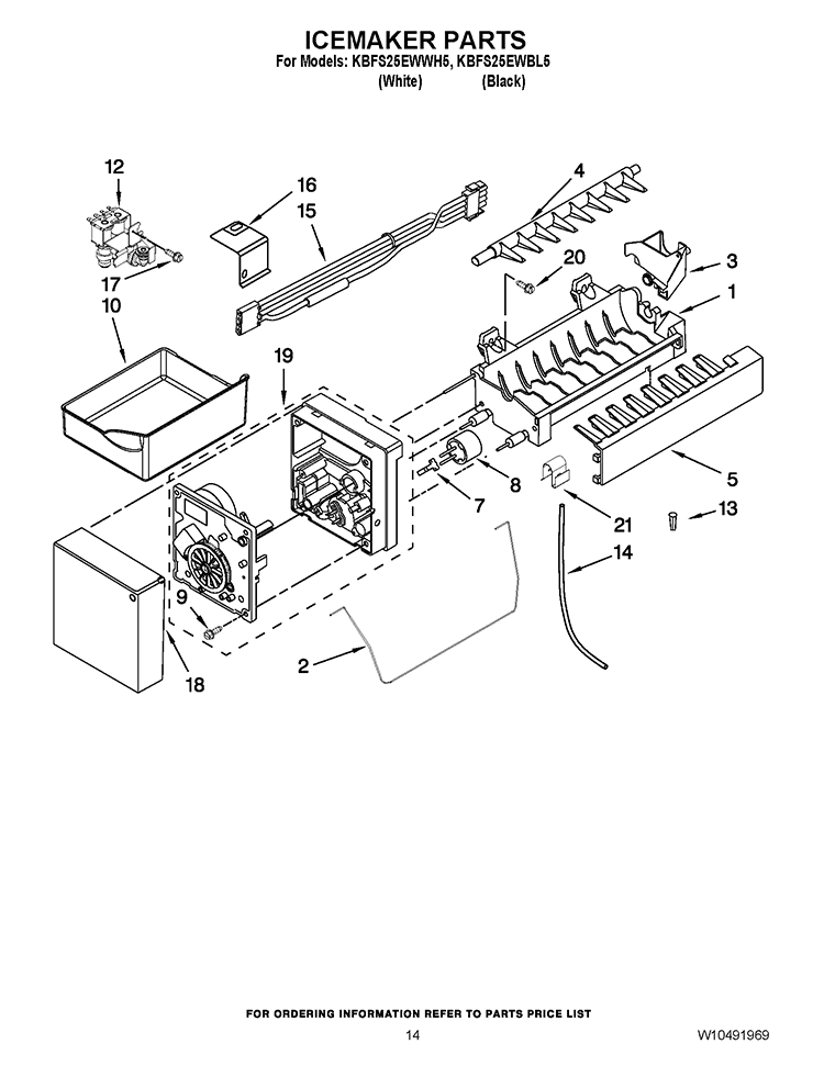 ICEMAKER PARTS Diagram and Parts List for KBFS25EWWH5  KitchenAid Refrigerator