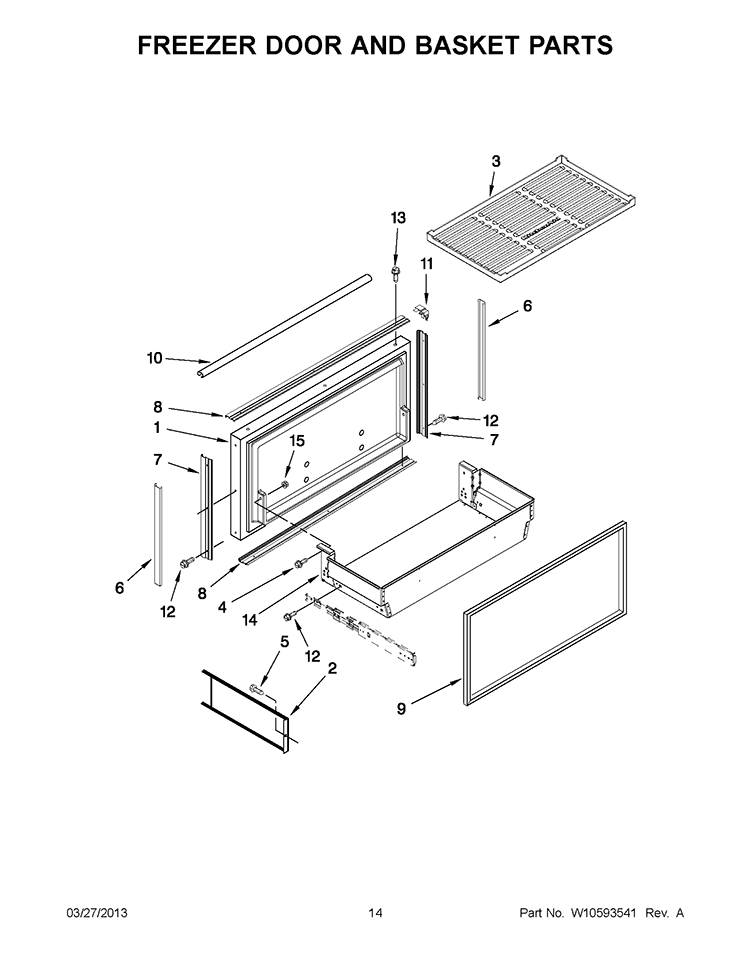 FREEZER DOOR AND BASKET PARTS Diagram and Parts List for KBLO36FTX07  KitchenAid Refrigerator