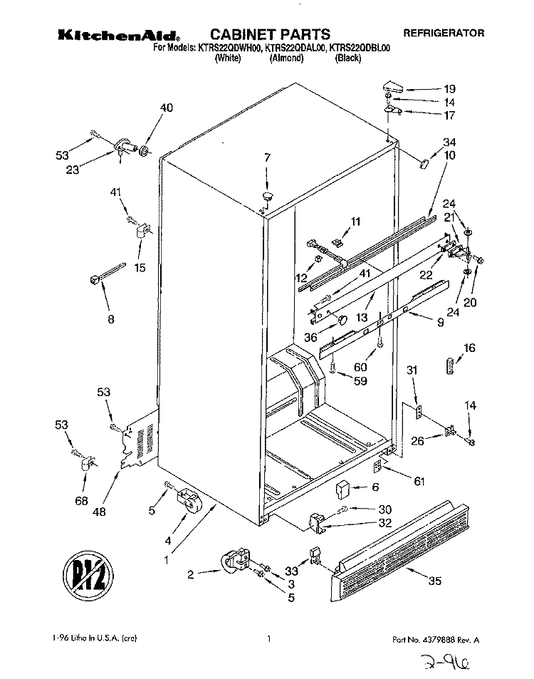 CABINET Diagram and Parts List for KTRS22QDAL00  KitchenAid Refrigerator