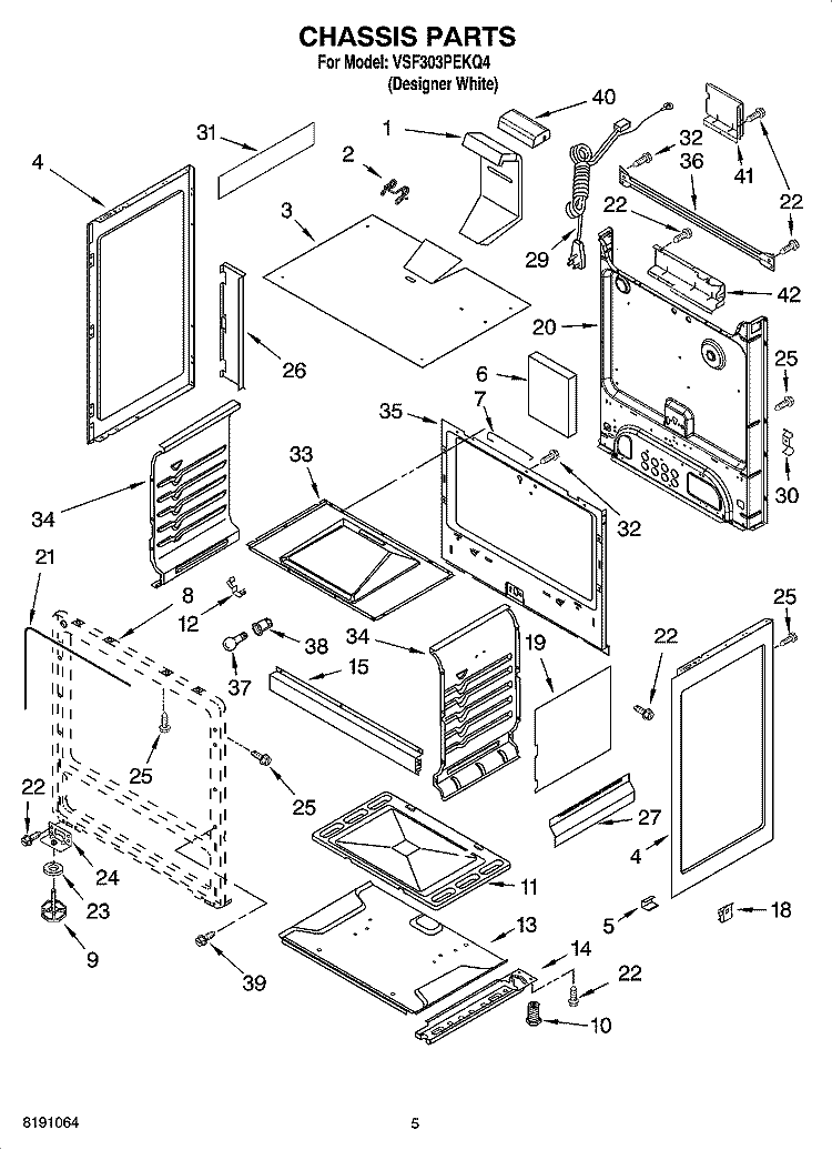 CHASSIS PARTS Diagram and Parts List for VSF303PEKQ4  Whirlpool Range