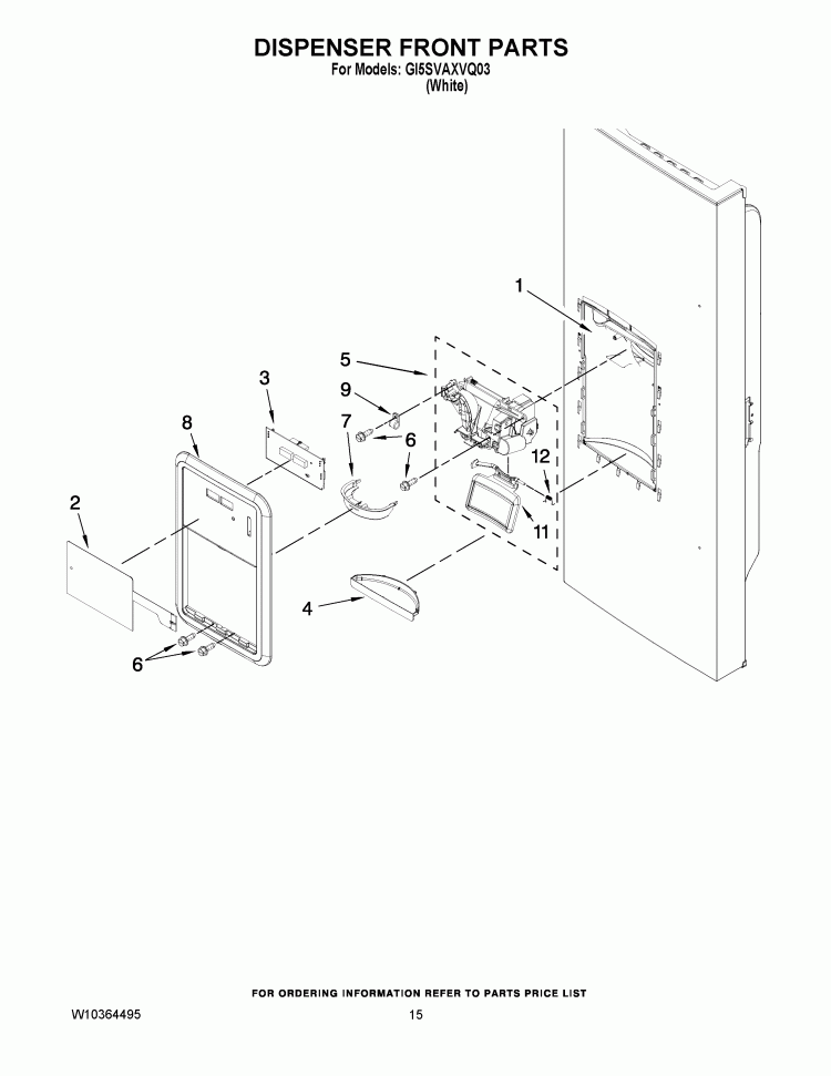 DISPENSER FRONT PARTS Diagram and Parts List for GI5SVAXVQ03  Whirlpool Refrigerator