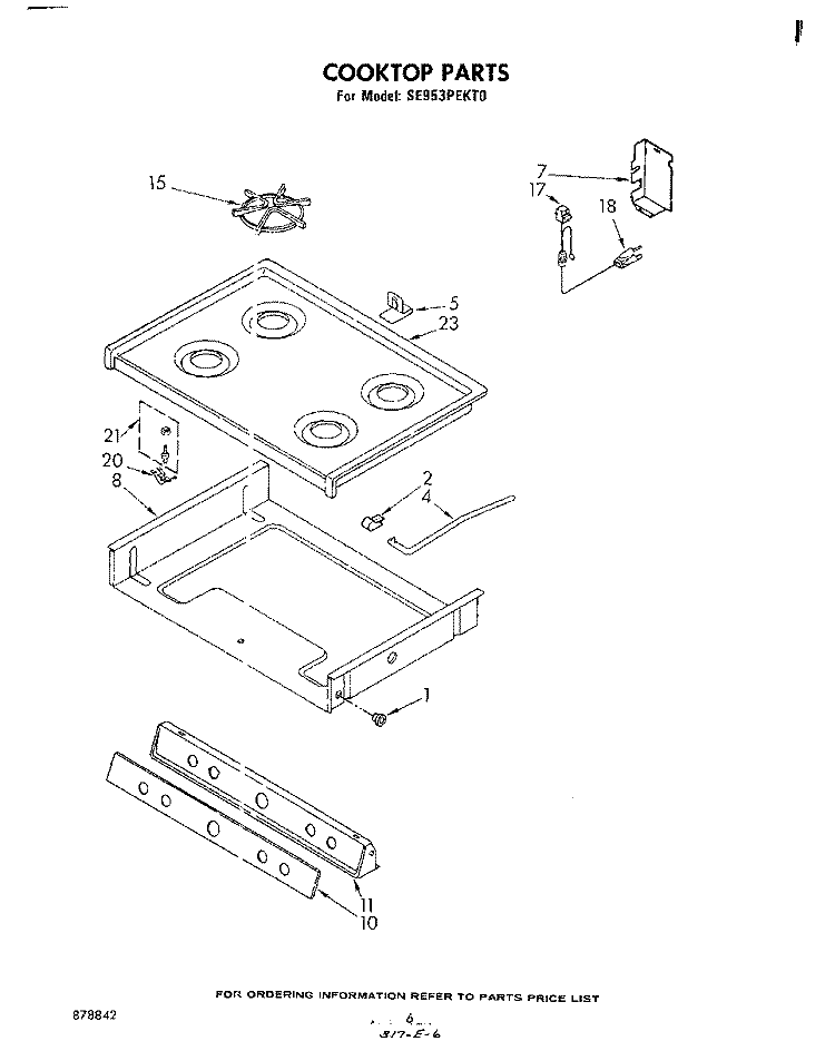 COOKTOP Diagram and Parts List for SE953PEKT0  Whirlpool Range