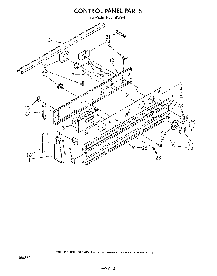 CONTROL PANEL Diagram and Parts List for RS675PXV1  Whirlpool Range