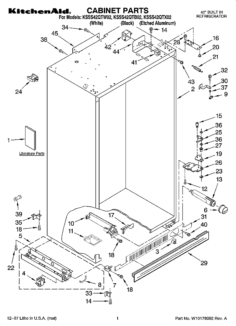 CABINET PARTS Diagram and Parts List for KSSS42QTB02  KitchenAid Refrigerator