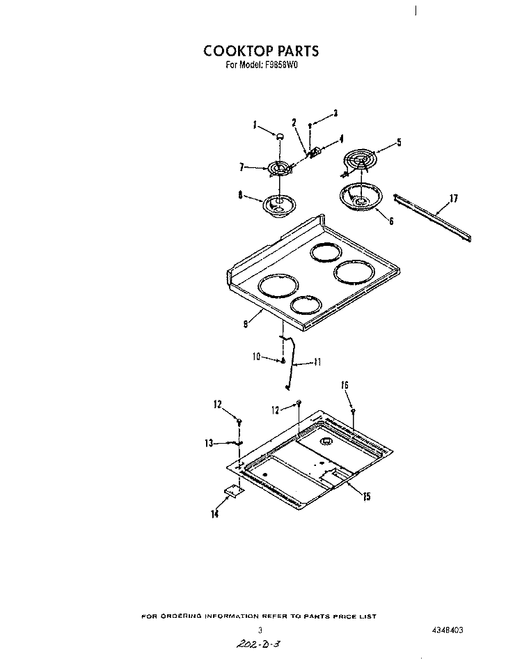 COOK TOP Diagram and Parts List for F9858W0  Roper Range