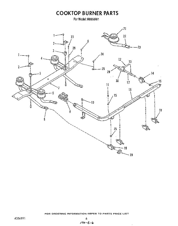 COOK TOP BURNER Diagram and Parts List for H8858L1  Roper Range